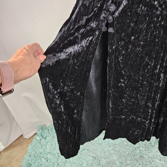 ZOE California Maxi Dress Sz Medium Vtg Black Crinkle Velvet Witchy Goth Vampire - Picture 6 of 14